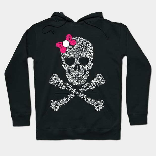 Cute Skull and Cross bone Pink Bow Tie Women Girls Adorable Hoodie by Xonmau